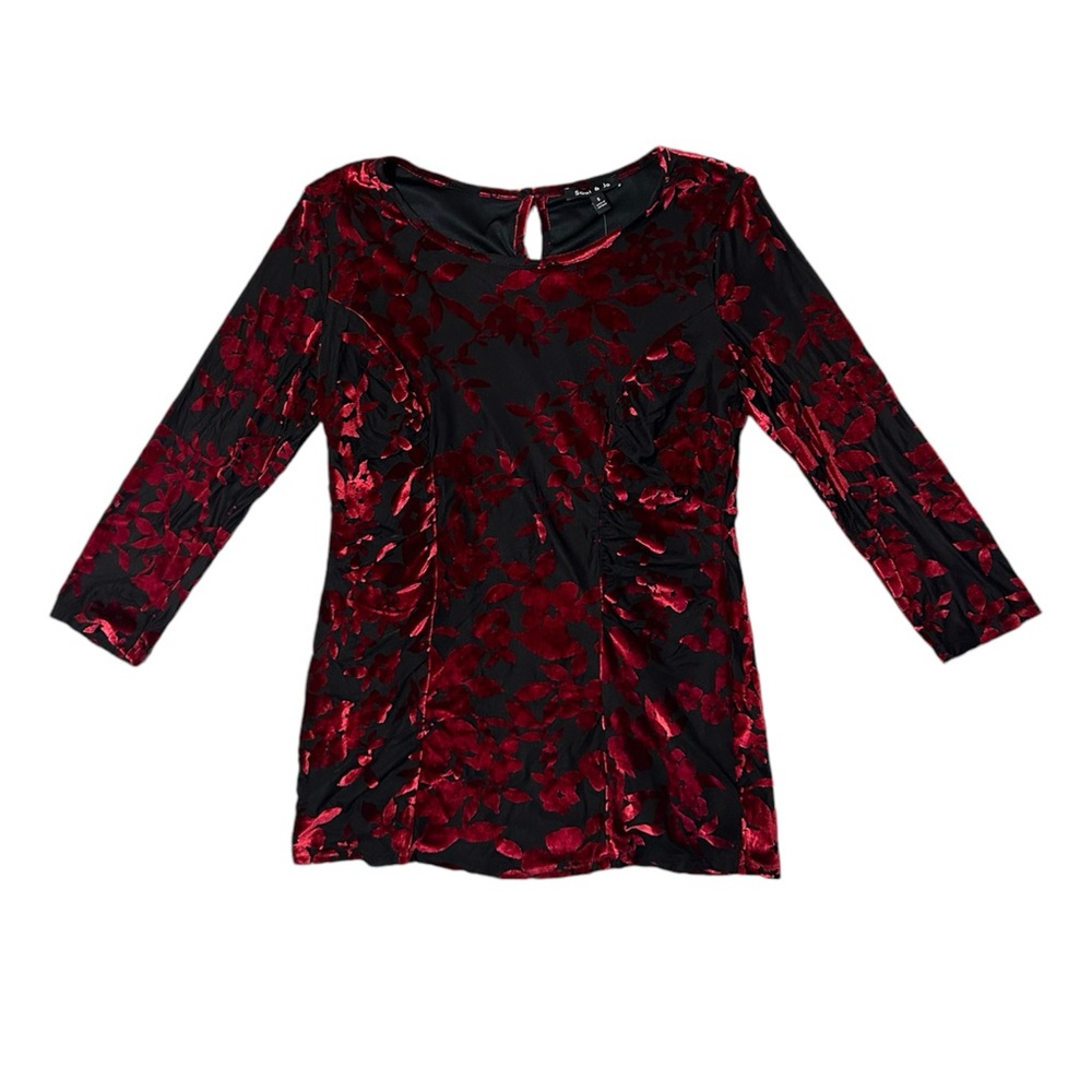 Sami & Jo Red Velvet Floral Blouse Women’s Size Small NWT